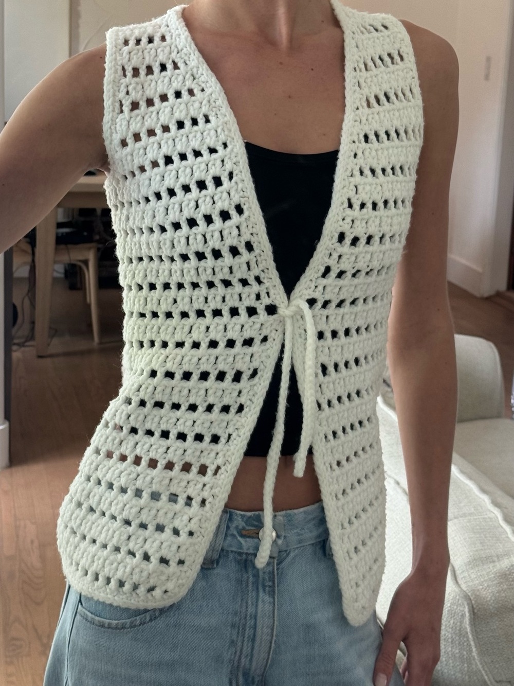Ivory Crochet Openwork Vest Sweater - Size S/M
